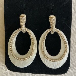 Heidi Daus Gold and Cream Crystal Clip Ons Earrings